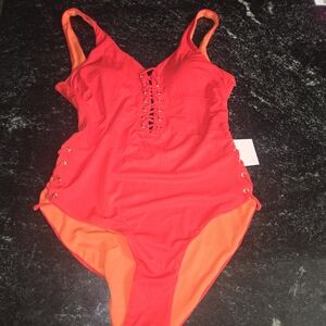 YMI Red Lace-Up One-Piece Swimsuit